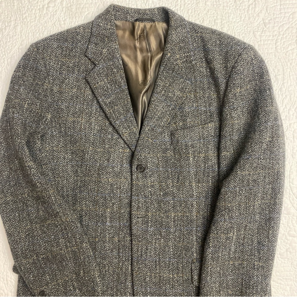 Vintage Mario Barutti Harris Tweed 100% Wool Gray Blazer Size 44R